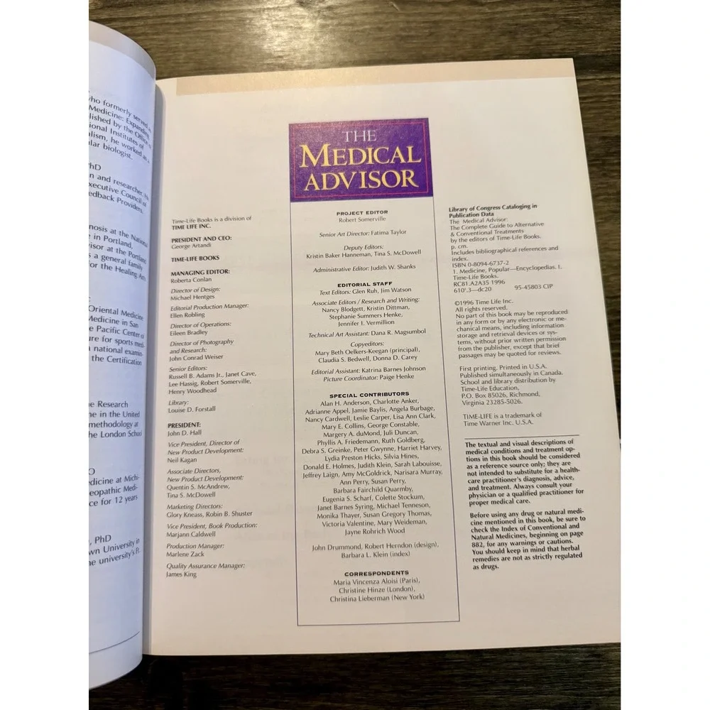 Time Life Books The Medical Advisor Hardcover Good Alternative Treatments 1996